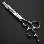 6/7/8-Inch Professional Hair Scissors Haircut Rose Pattern Hair Scissors Styling Tools Japanese Stainless Steel Scissor Set (6-in thinning scissors)