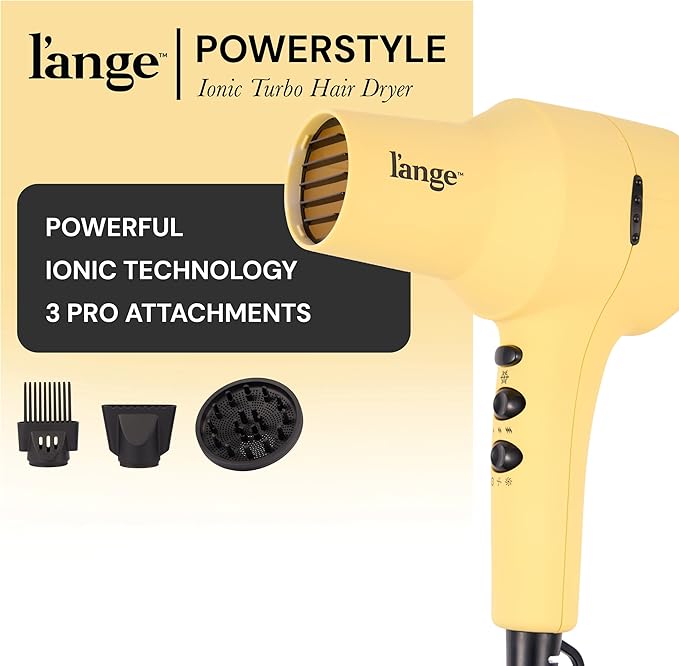 L'ANGE HAIR PowerStyle Turbo Ionic Hair Dryer | 1875 Watt Professional Blow Dryer with Diffuser & Concentrator | Multiple Heat & Speed Settings for Fast Drying | Salon-Grade Styling Tools, Yellow