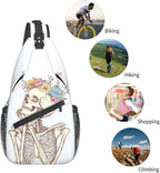 SUPLUCHOM Sling Bag Skeleton Flower Skull Hiking Daypack Crossbody Shoulder - Image 6