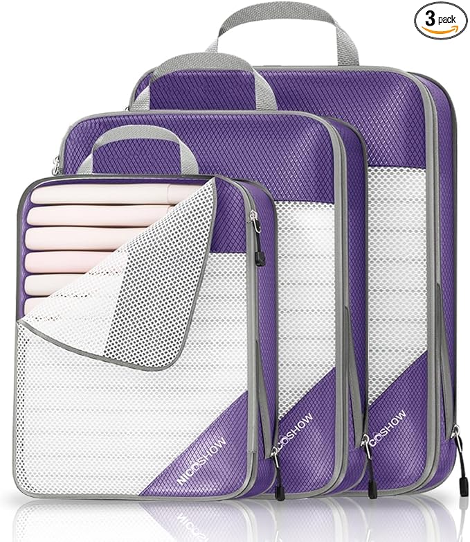 Compression Packing Cubes 3 Set, Compressible Space-Saving Packing Cubes by NICOSHOW