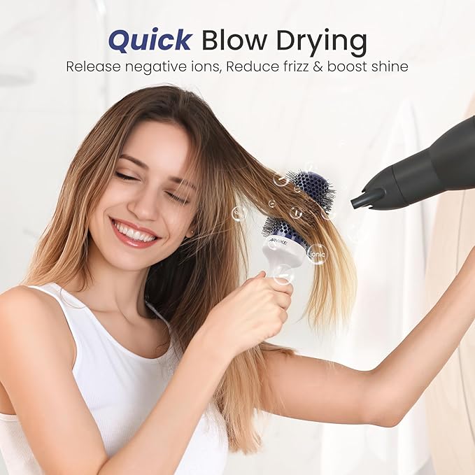 AIMIKE Nano Ionic Tech Large Round Brush, Ceramic Brush for Blow Drying, Styling and Boosting Volume, Natural Wood Handle - 2 Inch/52mm