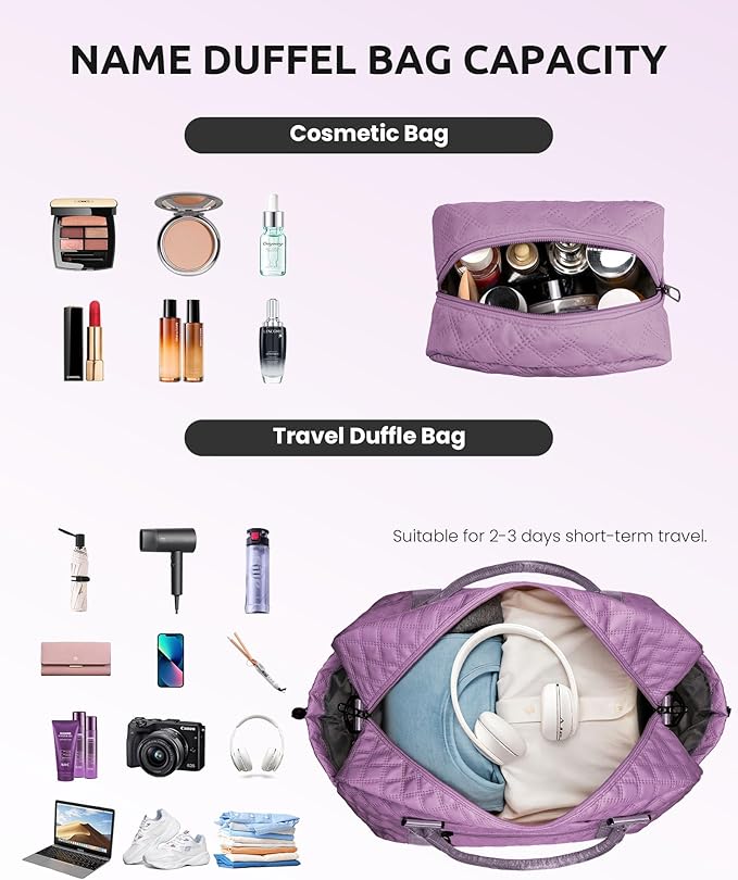 Girl Duffle Bag with Shoe Compartment, Tween Weekend Duffle Bag, Monogram - Image 4