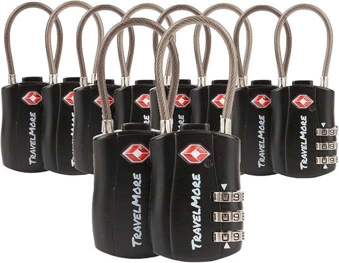 TravelMore 10 Pack TSA Approved Travel Combination Cable Luggage Locks by TravelMore