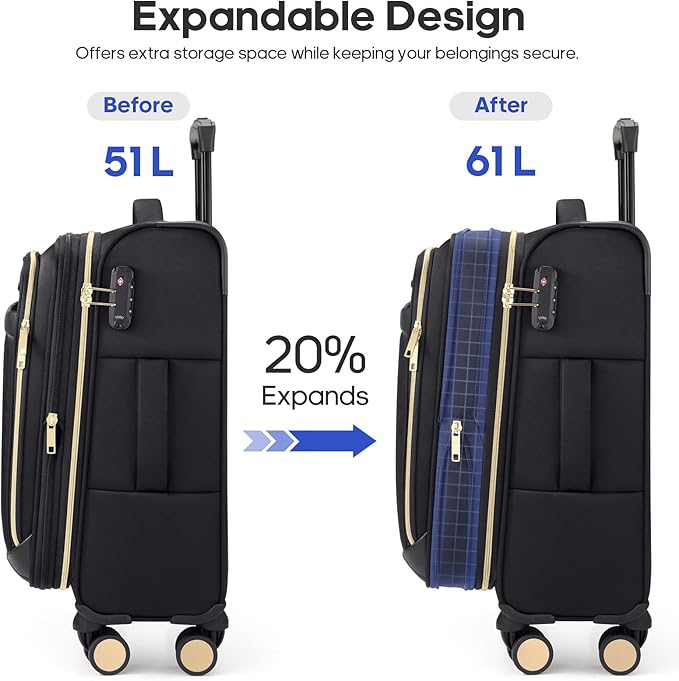 Softside Carry On Luggage 20 Inch Expandable Carry On Luggage 22x14x9 Airline - Image 5