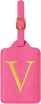 Rose Red Personalized Initial Leather Luggage Tags - Image 9