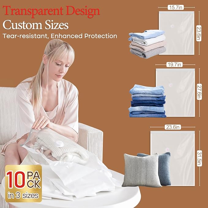 Vacuum Storage Bags for Clothing Travel, 10 Pack Vacuum Bags - Image 5