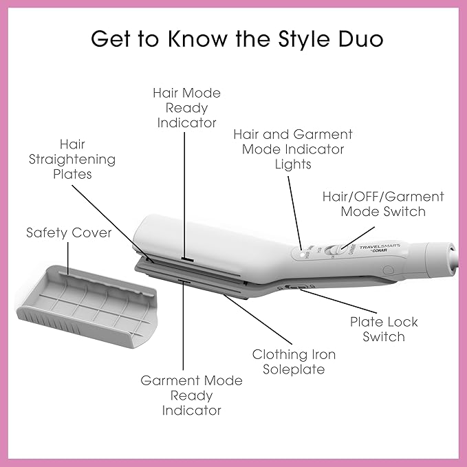 Conair 2-in-1 Travel and Flat Mini Iron for Clothes, Hair Straightener