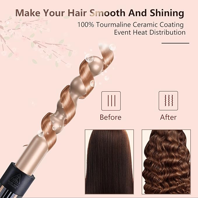 Curling Wand 5 in 1 Hair Curlers Iron Set with 5 Interchangeable Ceramic Tourmaline Barrel for Long Short Hair Styles Curling Irons Set Fast Heating Hair Cripmer for Women Gift