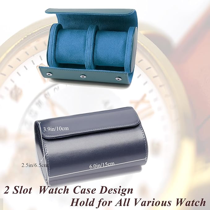 Watch Travel Case, Luxury Leather Watch Roll 2 Slot Organizer Box, Jewelry - Image 2