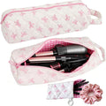 Hair Tool Bag with Matching Small Pouch, Pink Bow Quilted Hair Tools Travel Bag, Cute Large Styling Tool Storage Case Compatible with Shark Flex Dyson Airwrap, Ideal Gift for Women Girls