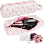Hair Tool Bag with Matching Small Pouch, Pink Bow Quilted Hair Tools Travel Bag, Cute Large Styling Tool Storage Case Compatible with Shark Flex Dyson Airwrap, Ideal Gift for Women Girls