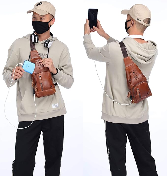 BULLCAPTAIN Leather Sling Bag Mens Chest Bag Casual Shoulder Crossbody Bags - Image 7