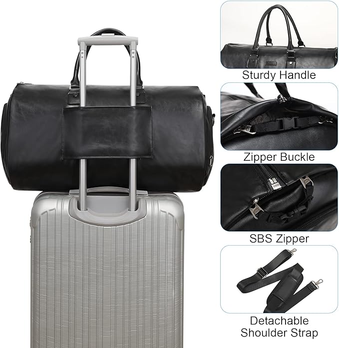 Leather Garment Bag for Travel, Modoker Carry On Suit Carrier Travel Bag - Image 3