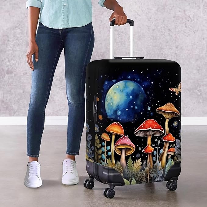 Butterfly Mushroom Print Travel Suitcase Cover Protector Elastic Zipper Closure - Image 4