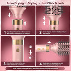 StyleVibe 6-in-1 Air Styler, Hair Dryer & Blow Dryer Brush with Travel Case - Auto Wrap Curls (L/R), Fast Drying, Thermal Round Brush for Smooth Blowouts & Frizz-Free Volume, No Heat Damage