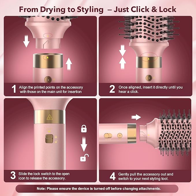 StyleVibe 6-in-1 Air Styler, Hair Dryer & Blow Dryer Brush with Travel Case - Auto Wrap Curls (L/R), Fast Drying, Thermal Round Brush for Smooth Blowouts & Frizz-Free Volume, No Heat Damage