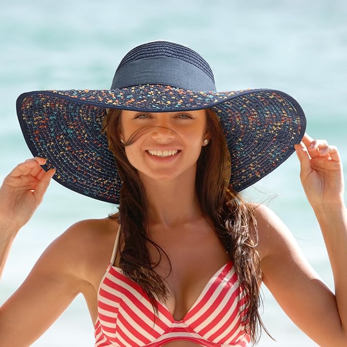 DRESHOW Beach Hats for Women Big Straw Wide Brim Summer Hat Floppy Foldable - Image 4
