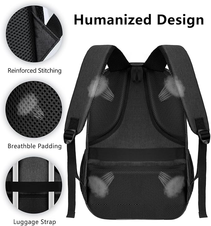 Black Backpack for Men Women, School Backpack for Boys Girls Teens, 15.6 Inch - Image 7