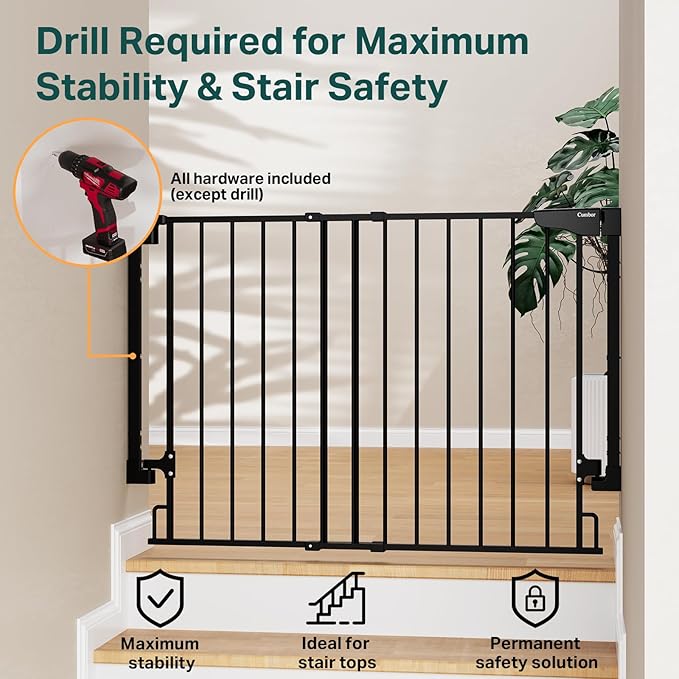 Cumbor 34" Extra Tall No Bottom Bar Baby Gate - Image 4