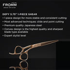 Fromm Defy 5.75" 1-Piece Precision Slide and Point Hair Cutting Shears with Razor Sharp Semi-Convex Blade for Expert Salon Stylists, Matte Gold Japanese Steel Scissors