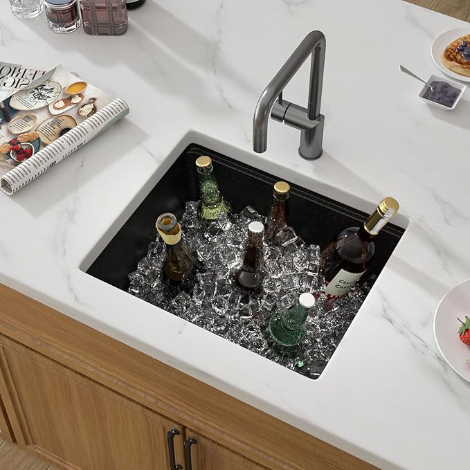 21 Black Granite Composite Bar Sink 18x18 Single Bowl Not Easily Stained - Image 5