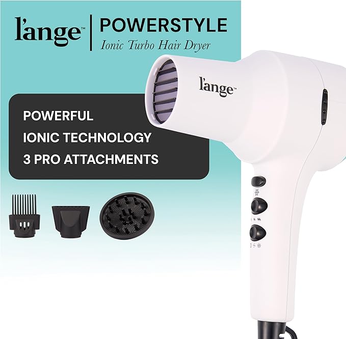 L'ANGE HAIR PowerStyle Turbo Ionic Hair Dryer | 1875 Watt Professional Blow Dryer with Diffuser & Concentrator | Multiple Heat & Speed Settings for Fast Drying | Salon-Grade Styling Tools, White
