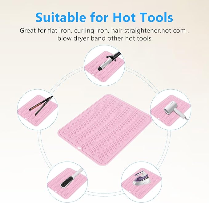 Quccefods Heat Resistant Mat Oversize Curling Iron Mat Silicone Hot Hair Tools Mat for Hair Straightener,Flat Irons,Hair Styling Tools Countertop protection Portable Travel Mat 14.2" x 11"