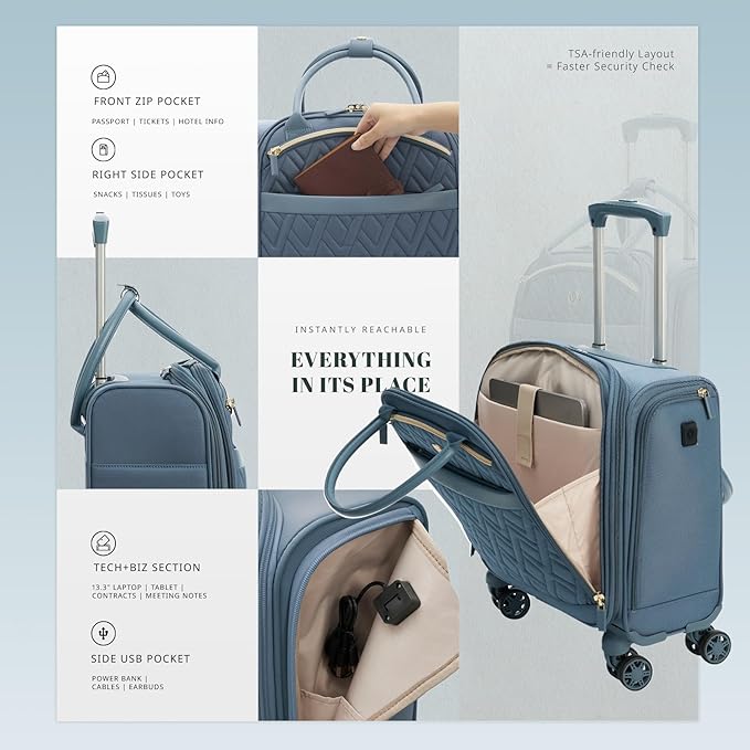 Verage 18x14x8in Spinner Underseat Carry-On Luggage -Airplane Personal Item Bag - Image 5