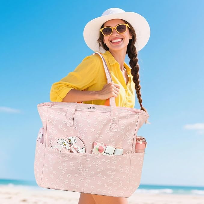 LEDAOU Large Beach Tote Bag Women Waterproof Sandproof Zipper Beach Tote Bag - Image 8
