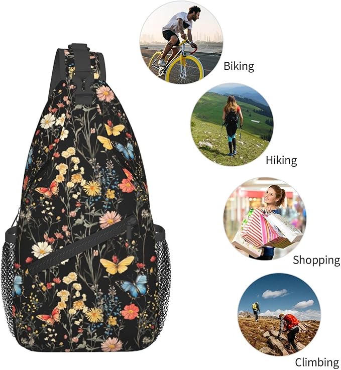SUPLUCHOM Sling Bag Wildflower Botanical Butterfly Flower Hiking Daypack - Image 6