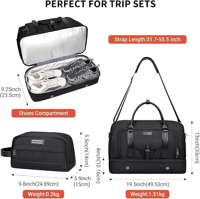WITZMAN Weekender Bags for Men Women Carry On Duffle Overnight Bag - Image 5