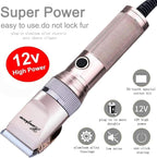 Dog Clippers for Grooming, 12V Pet Hair Clipper, Professional Heavy Duty Pet Grooming Clipper Corded Dog Trimmer for Thick Coats with Guard Combs Brush for Dogs Cats