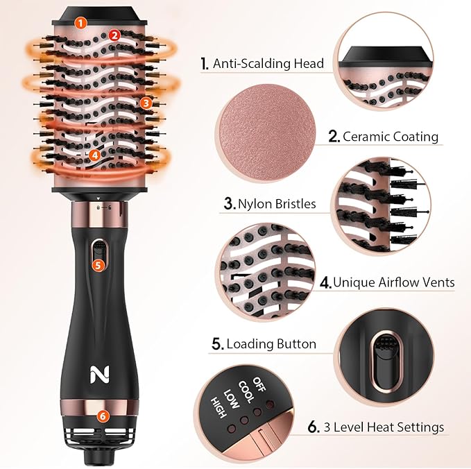 Hair Dryer Brush Blow Dryer Brush in One Hot Air Brush for Drying and Straightening, Volumizer Multi-Styler Smooth Curls for All Hair Types, Frizz-Free Blowout Brush for Salon Quality