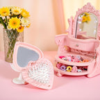Pink Heart Hair Brush With Mirror, Air Cushion Folding Brush, and Massage Styling Tools for Women and Girls