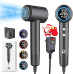 Hair Dryer, 1500W High Speed 110000 RPM Blow Dryer with Plasma Tech (Positive+Negative Ionic), LCD Display, 5 Modes, Thermo-Control, Low Noise, Fast Drying Travel Hair Dryer for Home or Travel (Gray)