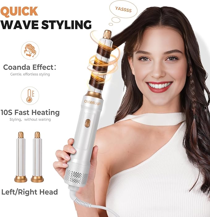 6 in ONE Blow Dryer Brush Ionic Hair Dryer Brush for Women, Hot Air Brush Hair Styling Tools 100-120V, Air Curling Iron Round Brush Blow Dryer 800W