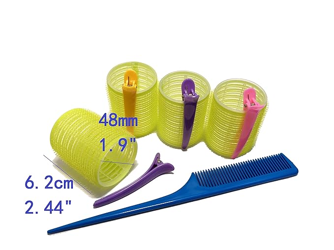 Kamay's Hair Rollers Curlers Rollers With 12 Duckbill Sectioning Clips 1 Comb Used for Hair Styling Self Grip Rollers(12PCS 48mm 1-1/2")