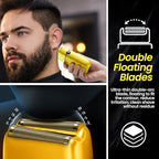 Electric Foil Shavers for Men, 3 Speed Electric Razor for Men, High Speed Dual Floating Blades, IPX7 Waterproof Wet & Dry, LED Display, USB Type C Charging, Foil Razor for Face/Beard/Head (Gold)