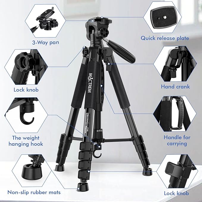 MACTREM 75 Inch Camera Tripod for Sony Canon Nikon, Lightweight Travel Video - Image 8