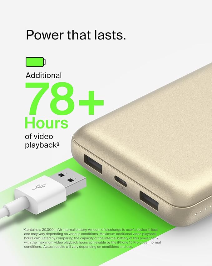 Belkin Portable Charger, USB-C Power Bank 20000 mAh w/ 2xUSB-A Ports, 15W - Image 6