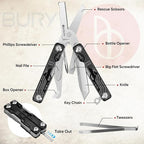 BIBURY Mini Keychain Multitool Scissors B12062B, 9 in 1 Multitool EDC Scissors - Image 2
