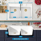 33 Inch Quartz Drop In White Kitchen Sink-Donsdey Double Bowl Topmount Granite - Image 5