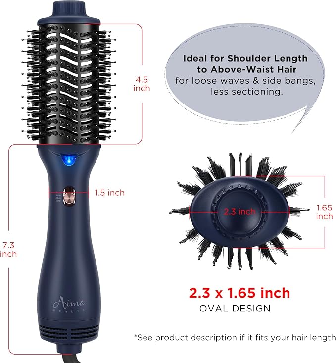 One Step Hair Dryer & Volumizing Brush, Aima Beauty Hair Styling Tool - Ceramic Straightener, Curler, Hot Air Styler & Ionic Salon Brush, Prussian Blue