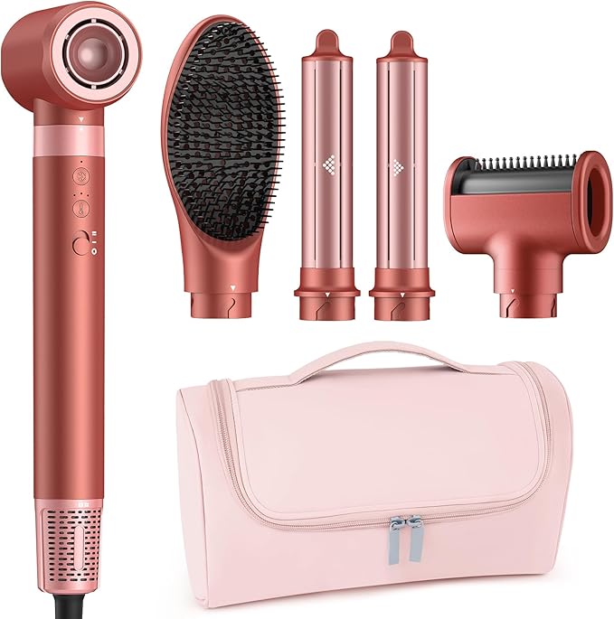 5 in 1 High-Speed Hot Air Styler - Professional Frizz-Free Hair Dryer Brush, Fast Drying Hair Dryer, No Heat Damage Air Styler Wrap - Curl, Volumize, Straighten with Travel Bag Gift for Women