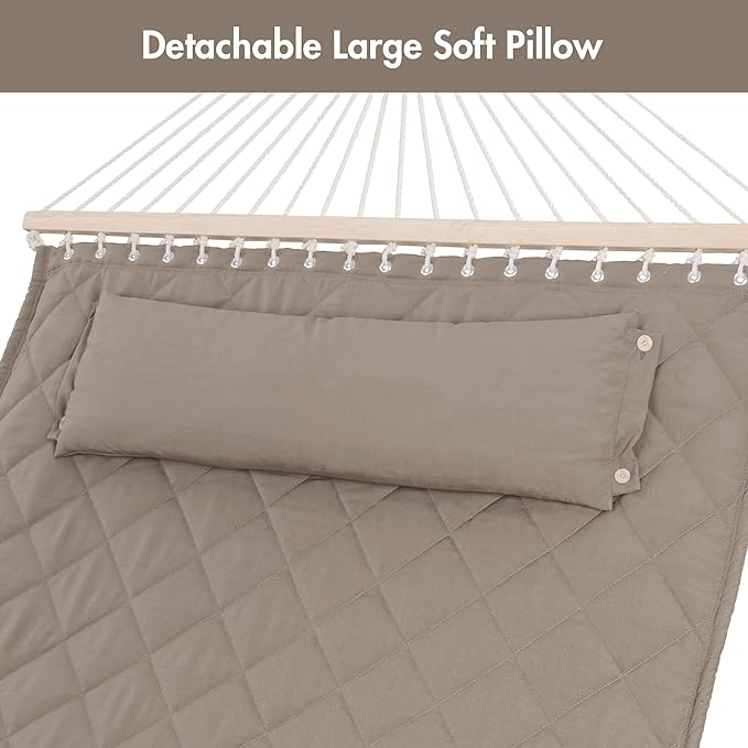 ANOW Double Hammock with Spreader Bars and Detachable Pillow, 2 Person Hammock - Image 8