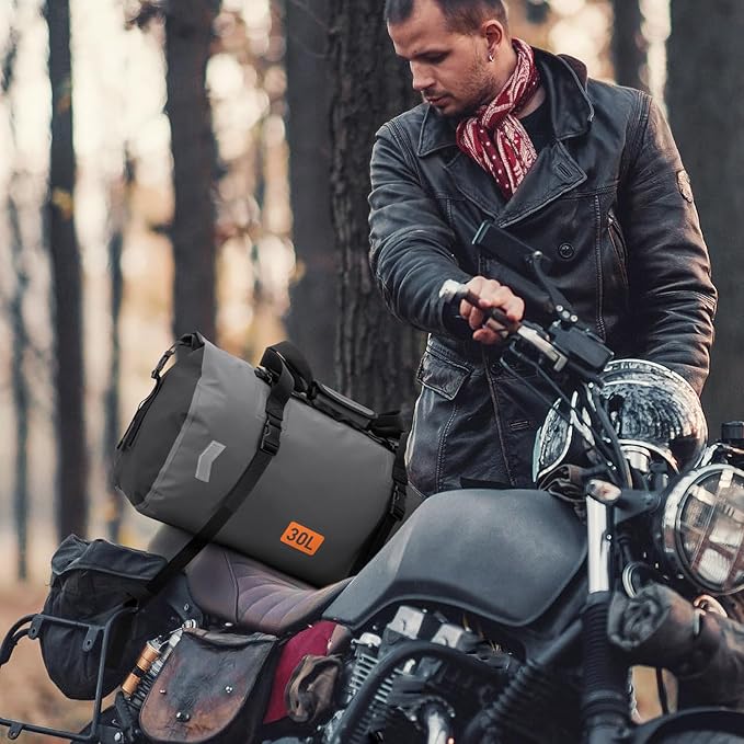Waterproof Dry Bag, 30L Roll-top Motorcycle Tail Bag - Image 8