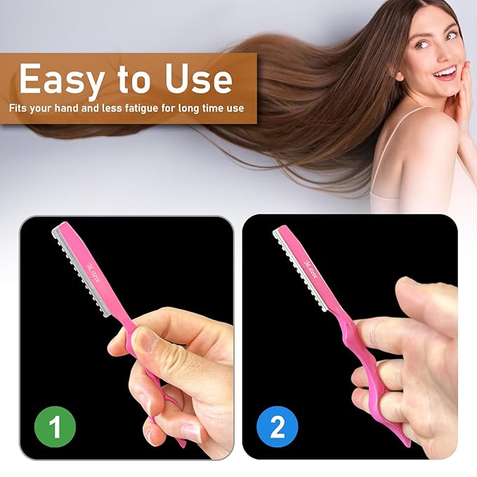 Hair Razors For Cutting Hair 6.89",Hair Cutting Razor Professional Texturizing Cutting Razor with Replacement Stainless Steel Blades,Ideal for Salon/Home -11PCS Pink