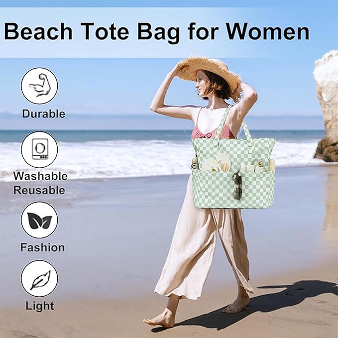 LEDAOU Large Beach Tote Bag Women Waterproof Sandproof Zipper Beach Tote Bag - Image 4