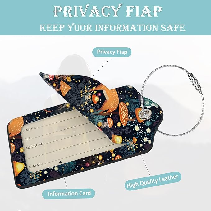2 Pack Mushrooms Luggage Tag for Suitcases Deer Forest Animal PU Leather Bag - Image 2