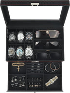 Watch Jewelry Box Organizer, 6-Slot 2-Layer Watch Case and Sunglasses Storage by KUKIKAN